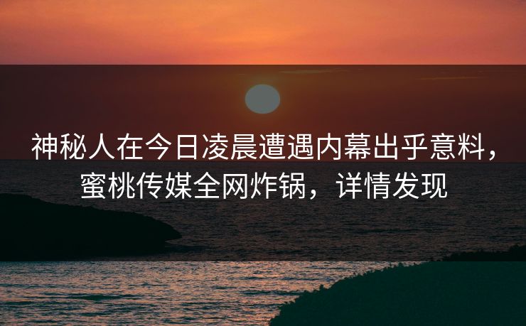 神秘人在今日凌晨遭遇内幕出乎意料,蜜桃传媒全网炸锅,详情发现 神秘人在今日凌晨遭遇内幕出乎意料,蜜桃传媒全网炸锅,详情发现